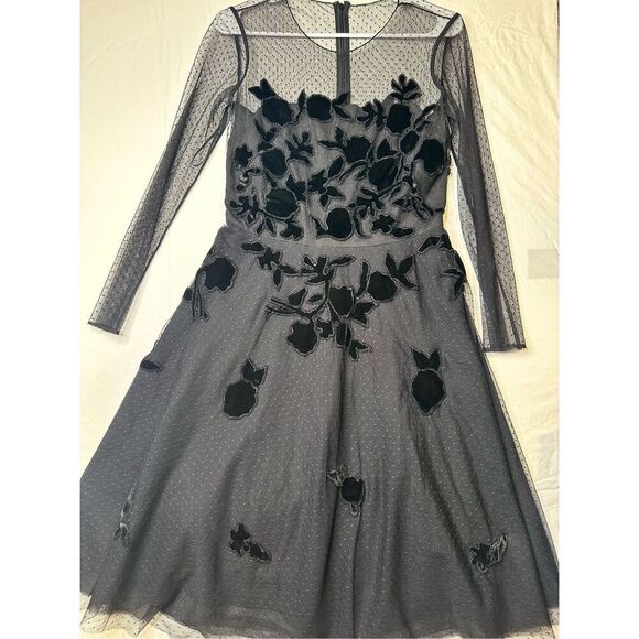 Sachin + Babi Dresses & Skirts - Sachin & Babi Noir Black Sheer Mesh Floral Velvet Appliqué Dress Size 6
